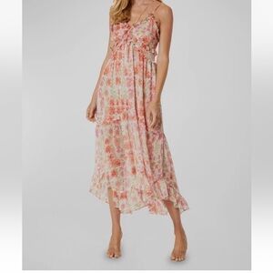 Misa‎ Los Angeles Halter Ruffle Midi Dress Floral Flowy Asymmetrical Size Small